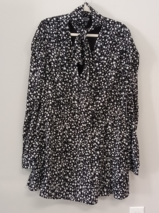 Scoop Dresses & Skirts - NWT Scoop XL Black Floral Tie Neck Long Sleeve Mini Dress Prairie Cottagecore